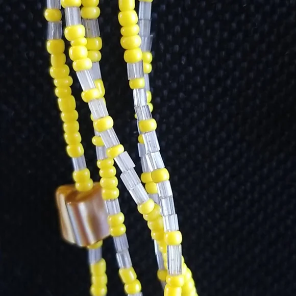 Seed Bead Yellow Matching La yered Necklace and Earring Set - Picture 3 of 6